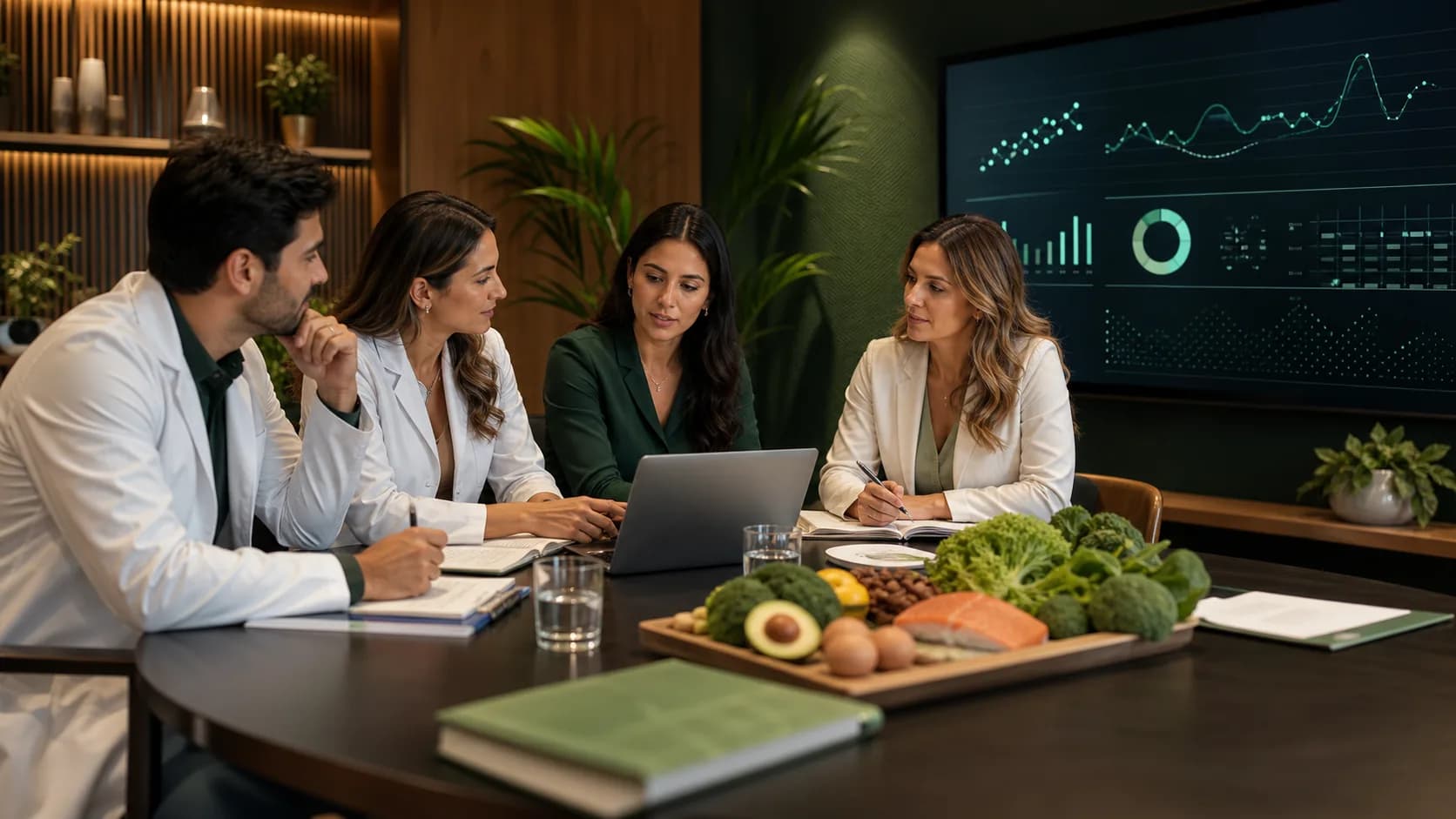 Equipe clínica revisando plano de cuidado do paciente